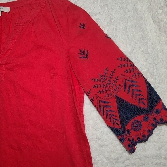 Umgee Boho Shift Dress Embroidered Sleeves Red Blue, Size Medium - Picture 5 of 10